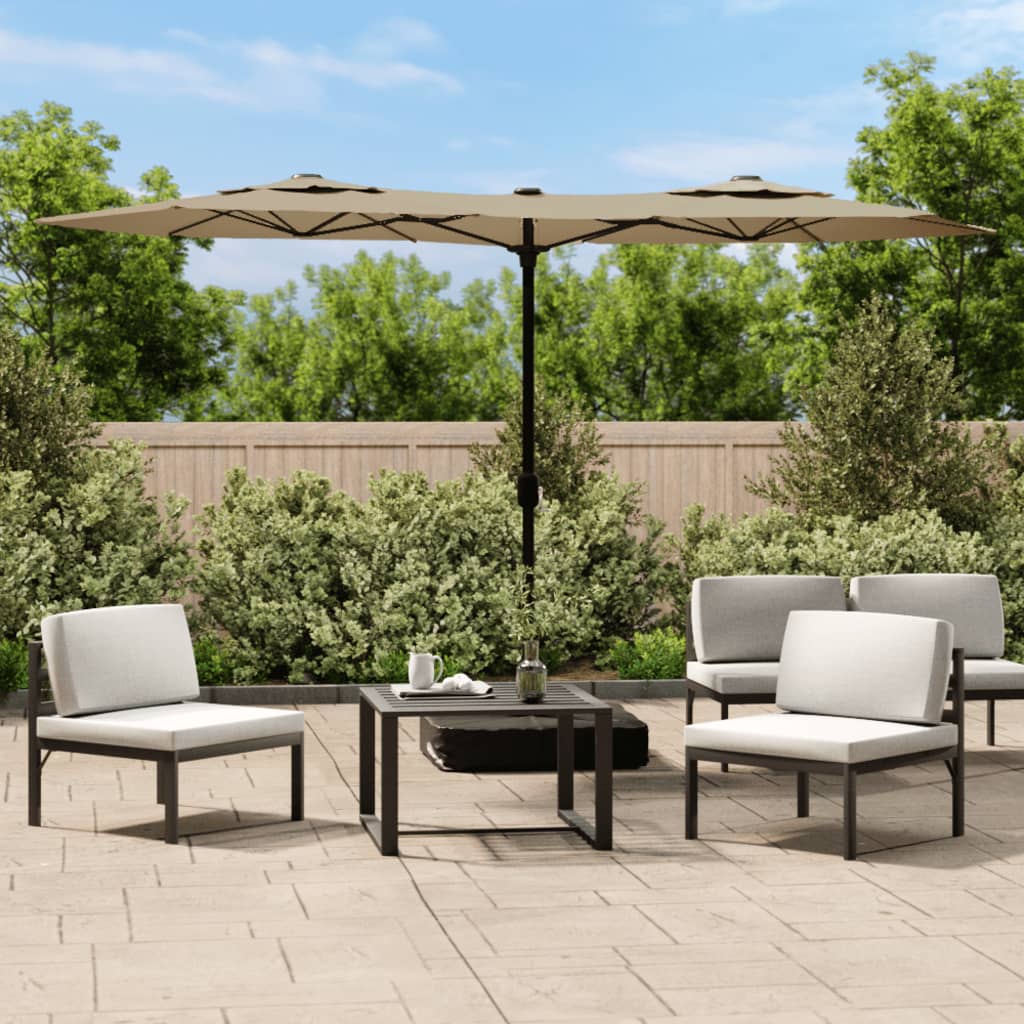 vidaXL Sombrilla doble de jardín blanco gris taupe 316x145 cm