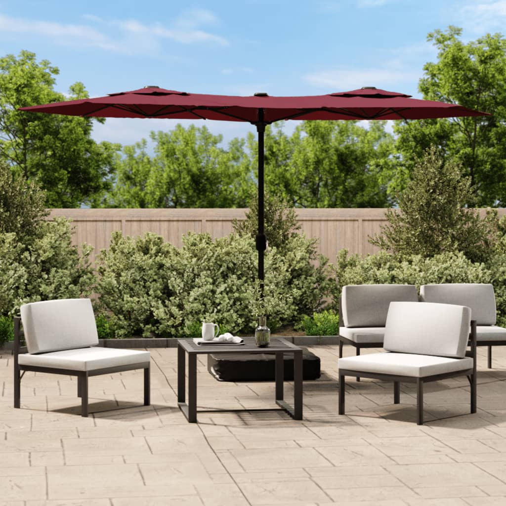 vidaXL Sombrilla doble de jardín rojo burdeos 316x145 cm