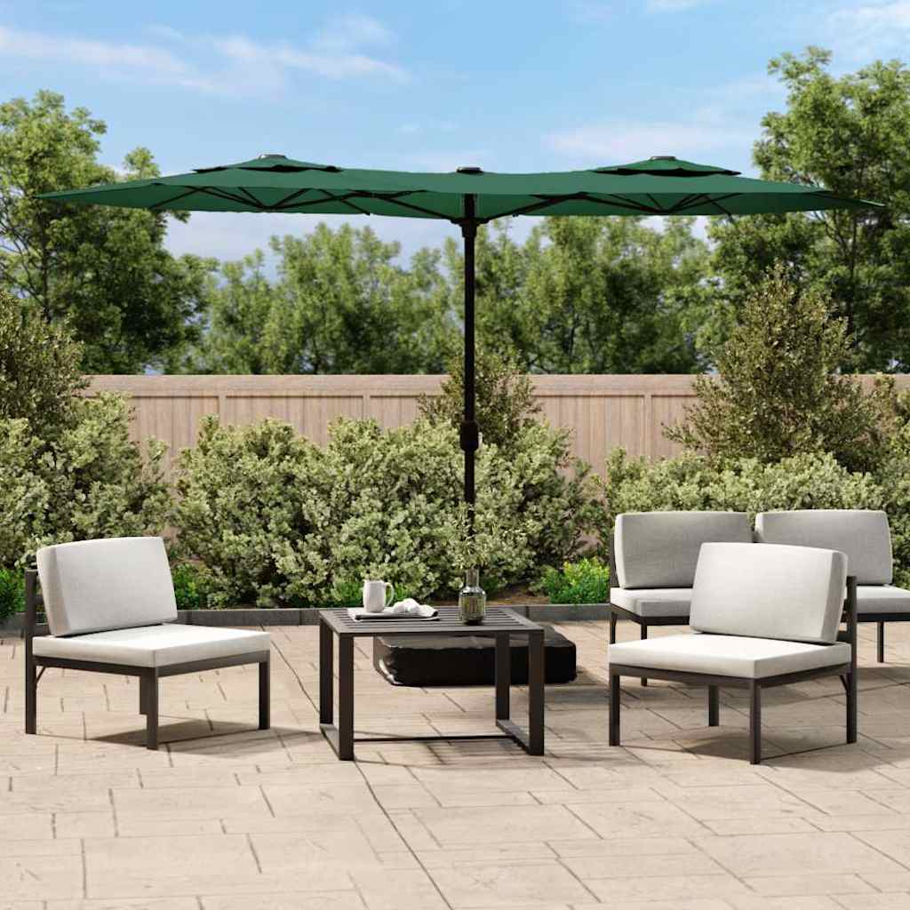 vidaXL Sombrilla doble de jardín con luces LED verde 316x145 cm