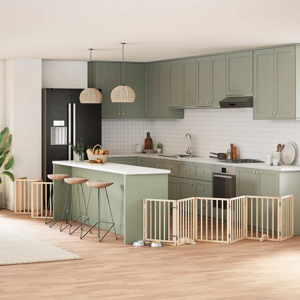 vidaXL Puerta para perros plegable 12 paneles madera de álamo 600 cm
