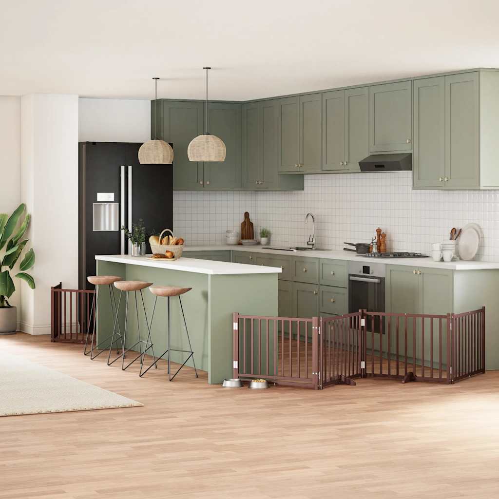 vidaXL Puerta de perros plegable 8 paneles madera álamo marrón 640 cm