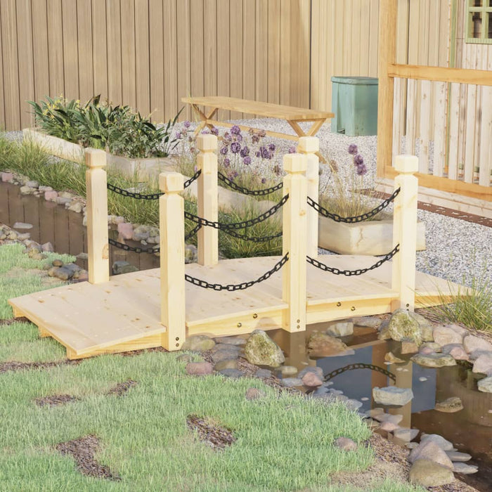 vidaXL Puente de jardín con cadenas madera maciza abeto 150x67x56cm