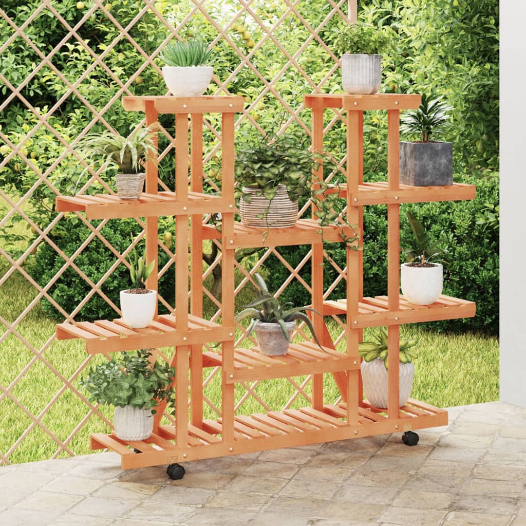 vidaXL Soporte de flores con ruedas madera maciza abeto 110x25x115 cm