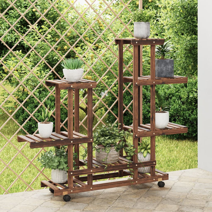vidaXL Soporte de flores con ruedas madera maciza abeto 95x25x101 cm