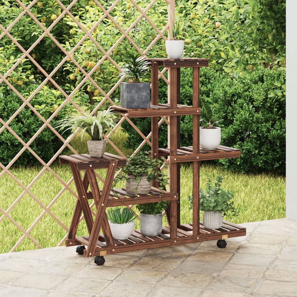 vidaXL Soporte de flores con ruedas madera maciza abeto 95x25x101 cm