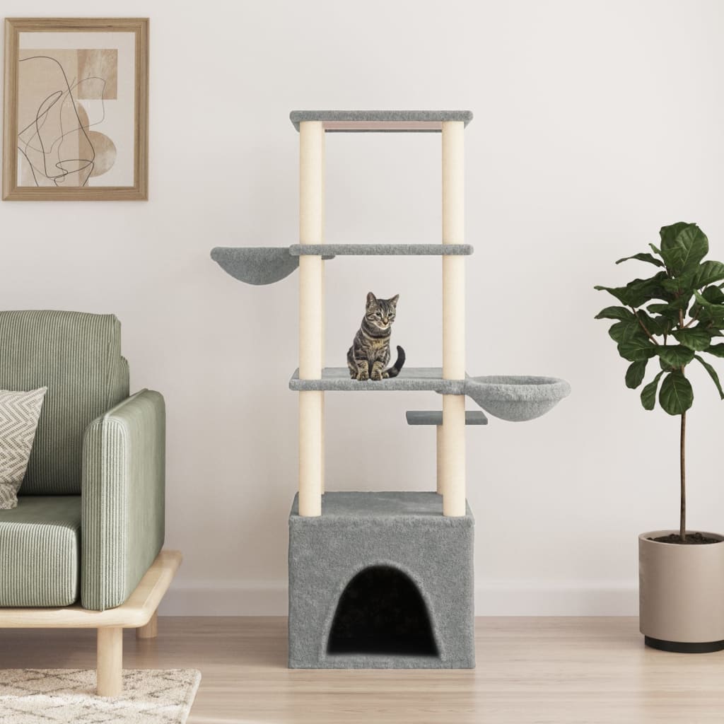 vidaXL Rascador para gatos con postes de sisal gris claro 147 cm