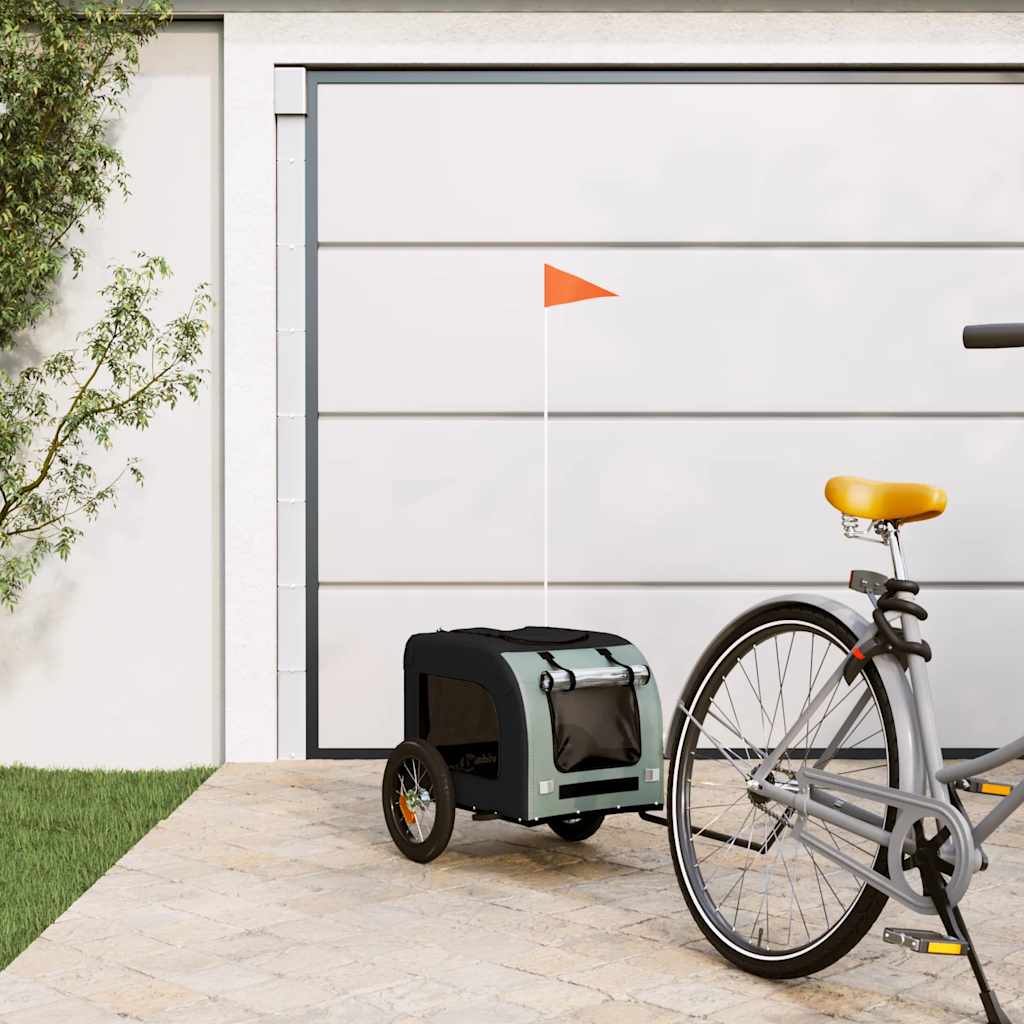 vidaXL Remolque de bicicleta mascotas hierro tela Oxford gris negro