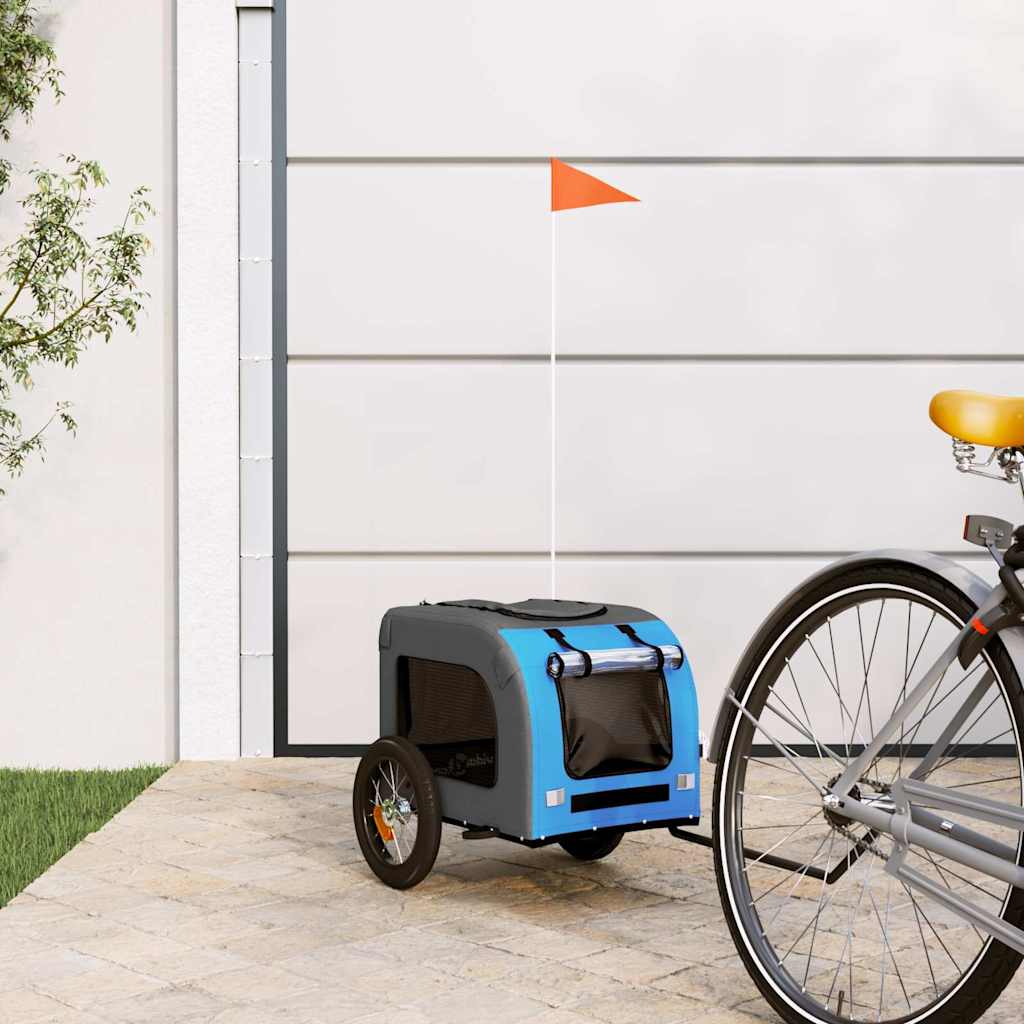 vidaXL Remolque de bicicleta mascotas hierro tela Oxford azul gris