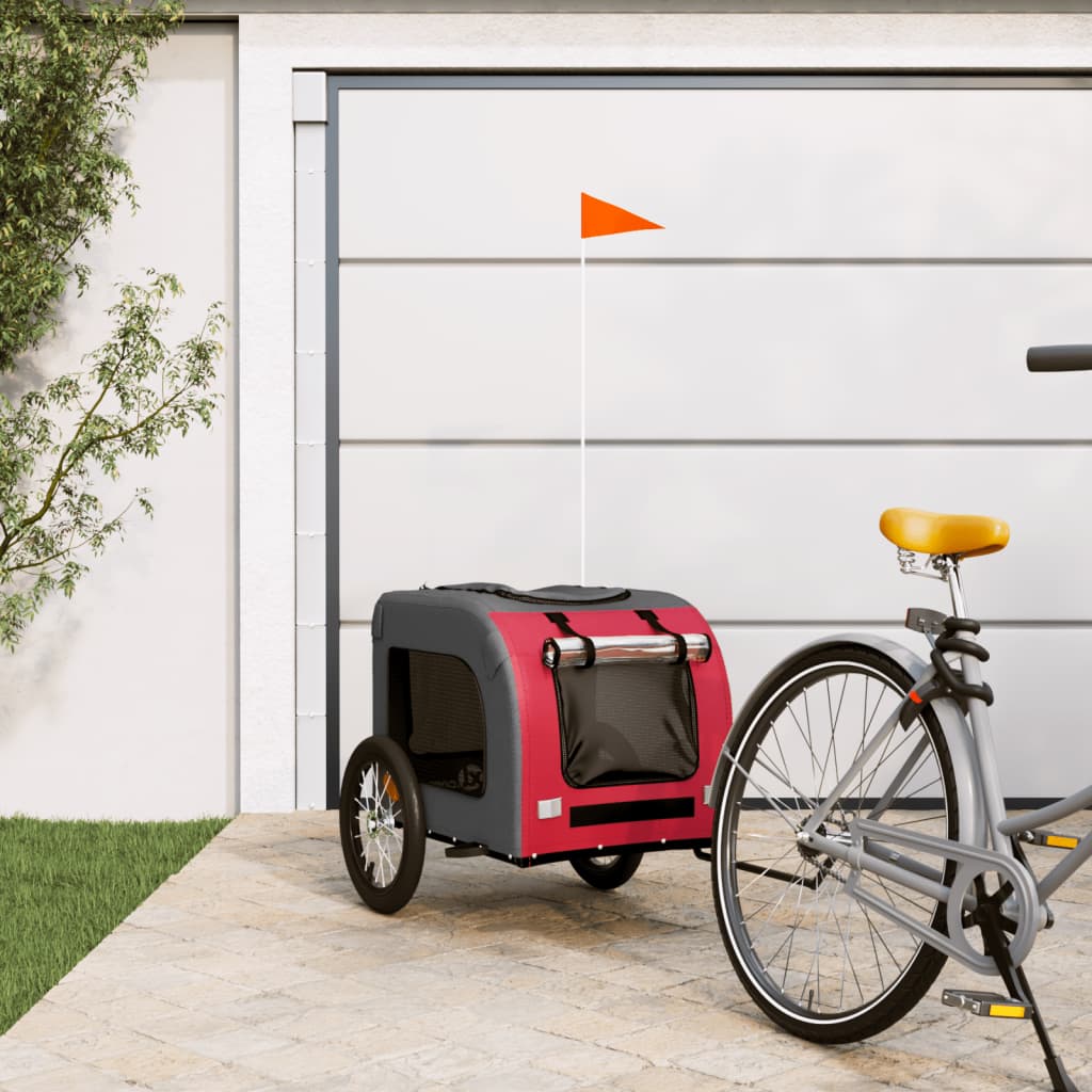vidaXL Remolque de bicicleta mascotas hierro tela Oxford rojo gris