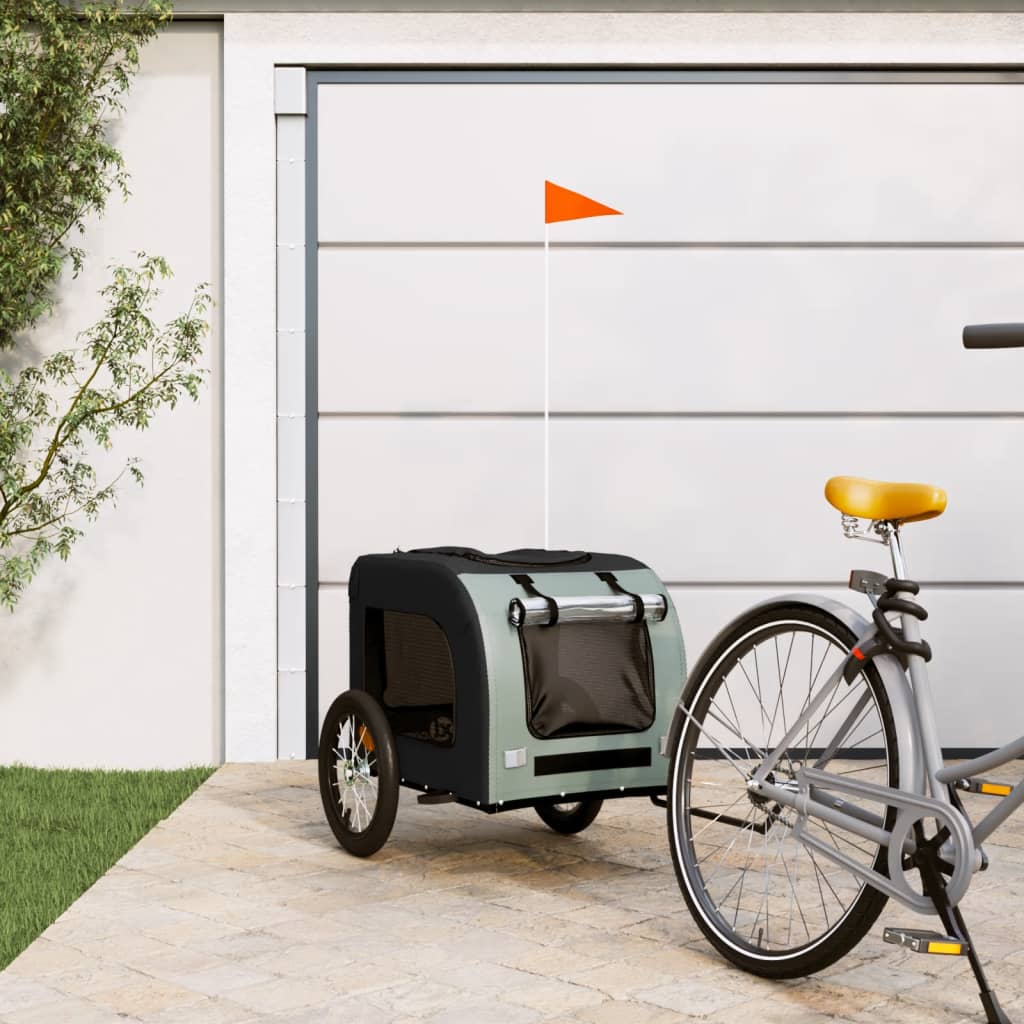 vidaXL Remolque bicicleta para mascotas hierro tela Oxford negro gris