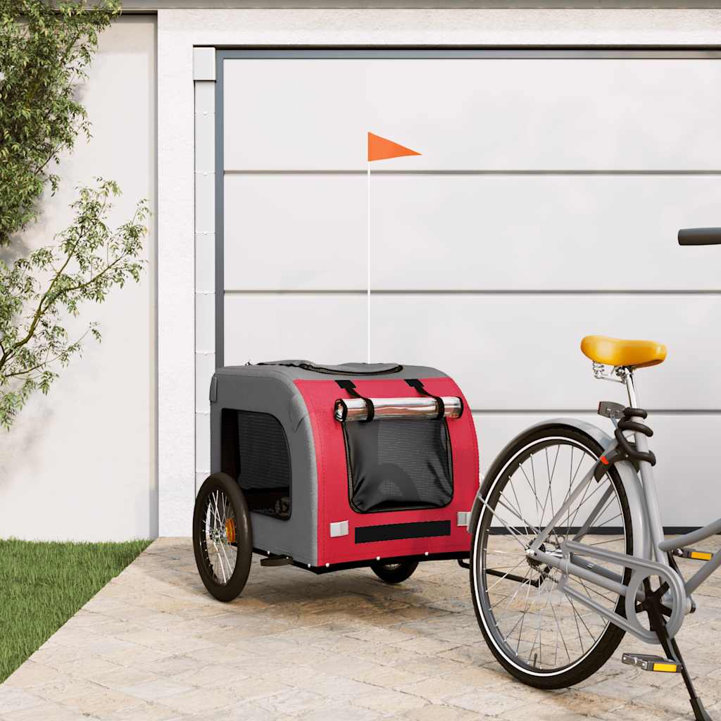 vidaXL Remolque de bicicleta mascotas hierro tela Oxford rojo gris