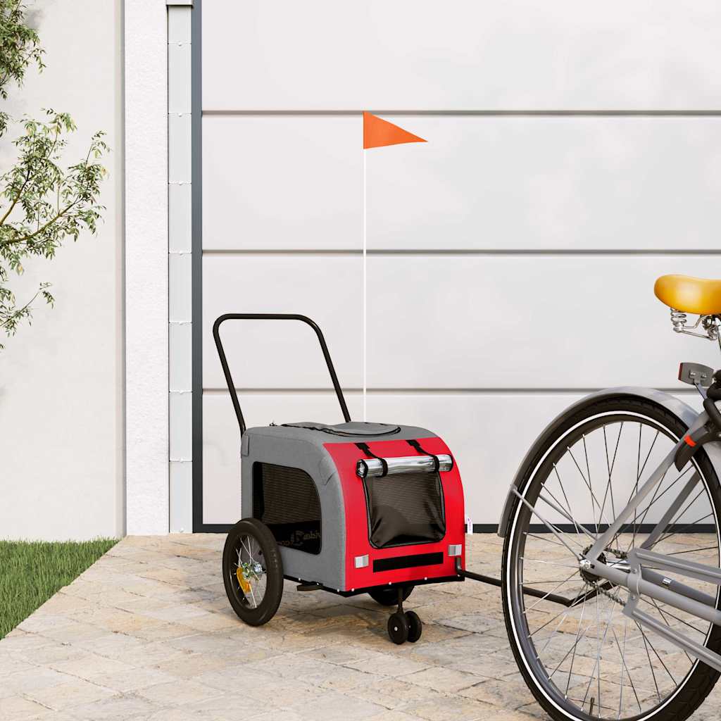 vidaXL Remolque de bicicleta para mascotas Rojo y Gris