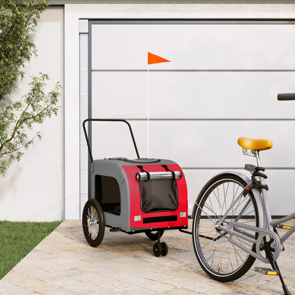 vidaXL Remolque de bicicleta mascotas hierro tela Oxford rojo gris
