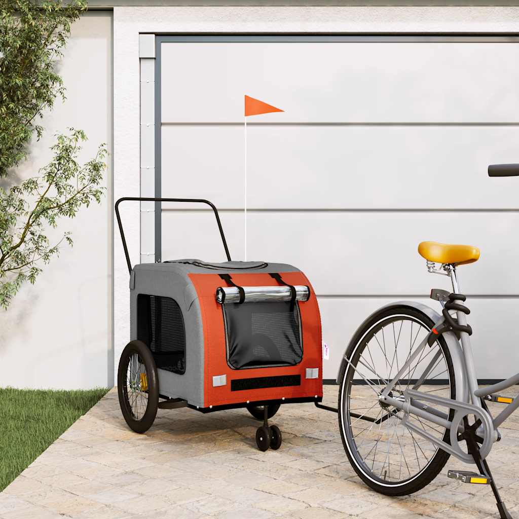 vidaXL Remolque de bicicleta mascotas hierro tela Oxford naranja gris