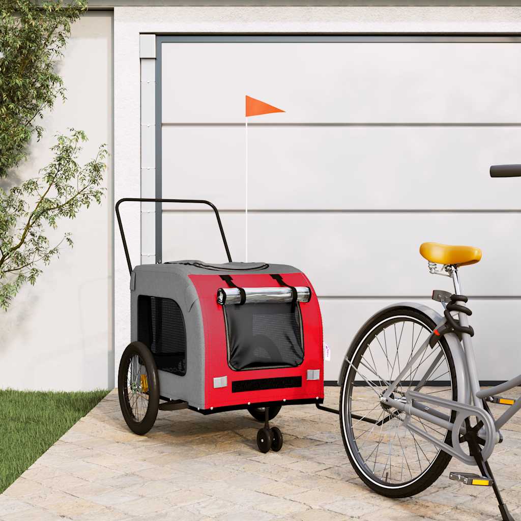 vidaXL Remolque de bicicleta mascotas hierro tela Oxford rojo gris