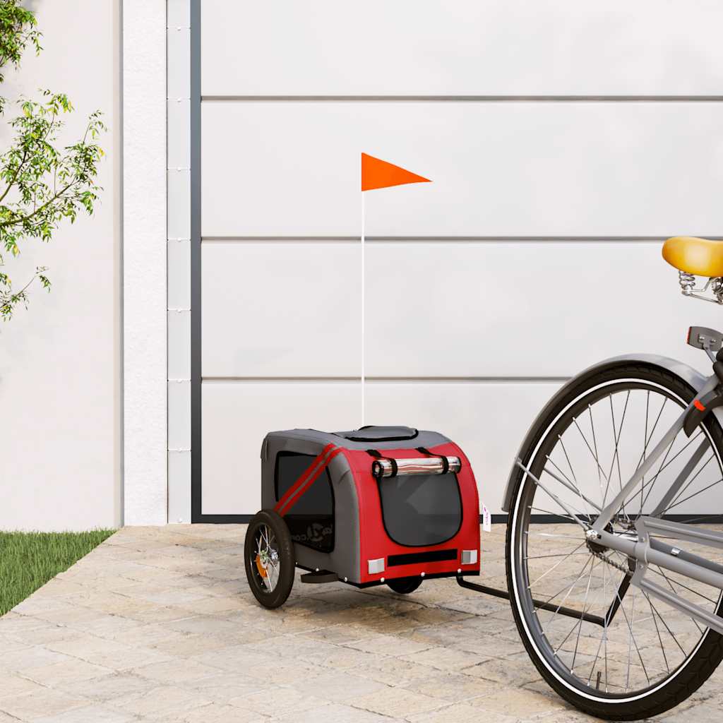 vidaXL Remolque de bicicleta mascotas hierro tela Oxford rojo gris