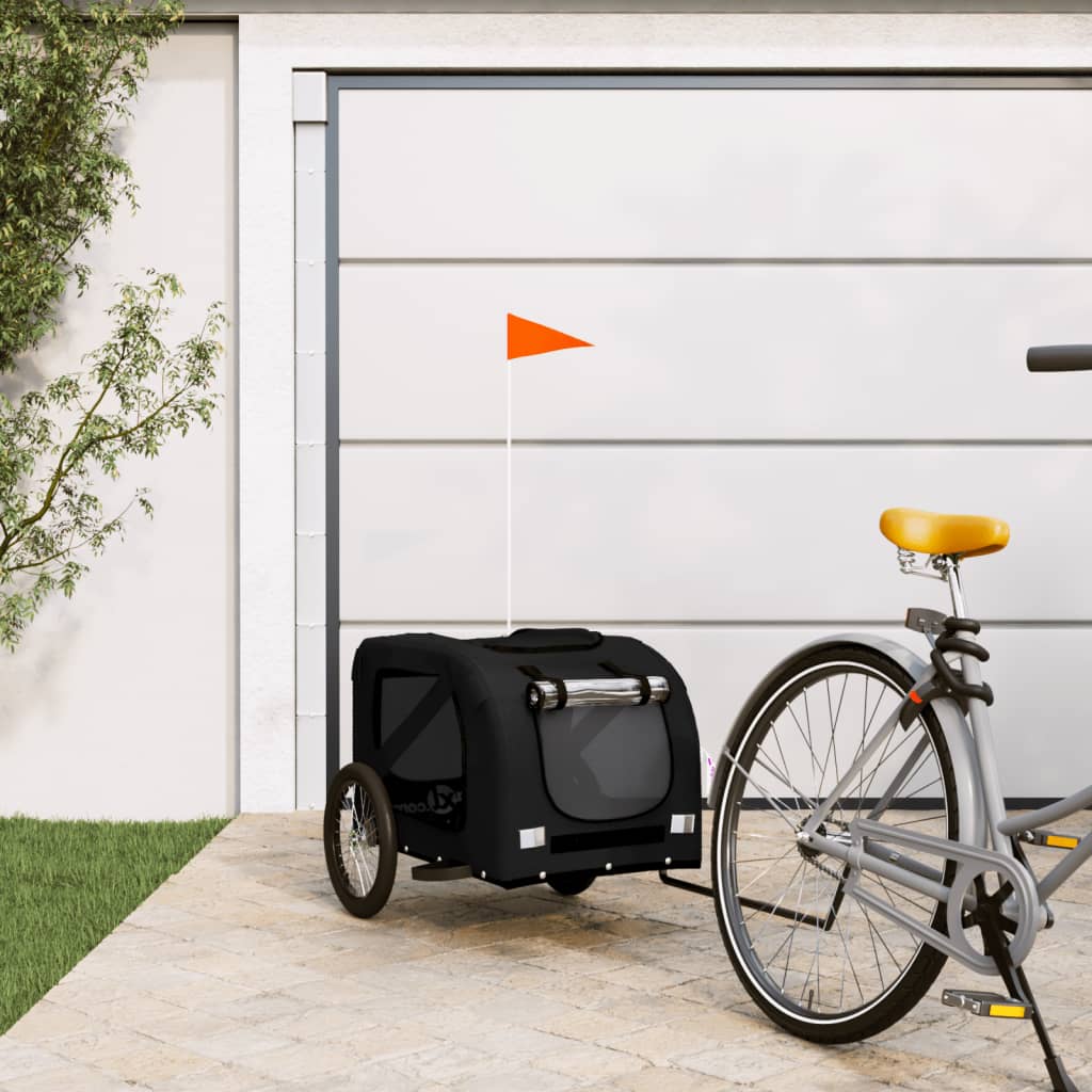 vidaXL Remolque de bicicleta mascotas hierro tela Oxford negro