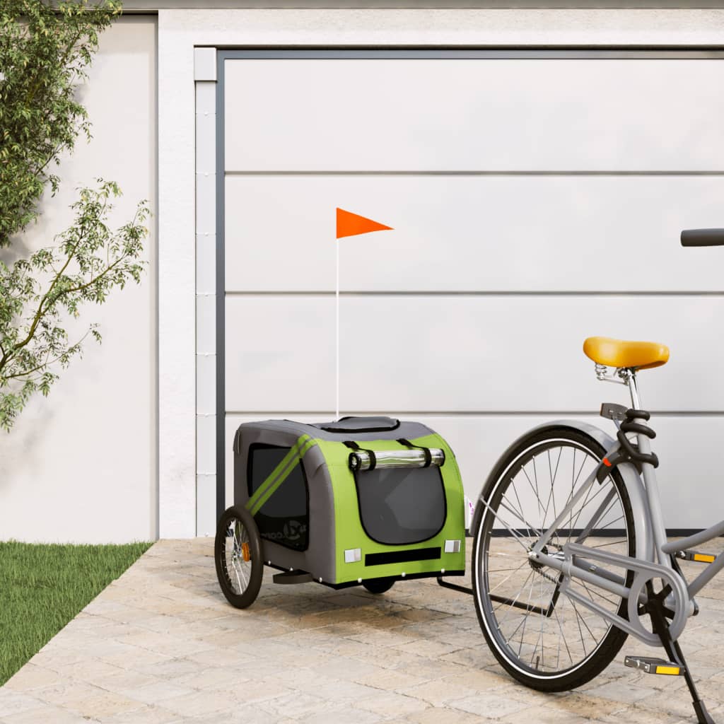 vidaXL Remolque de bicicleta mascotas hierro tela Oxford verde gris