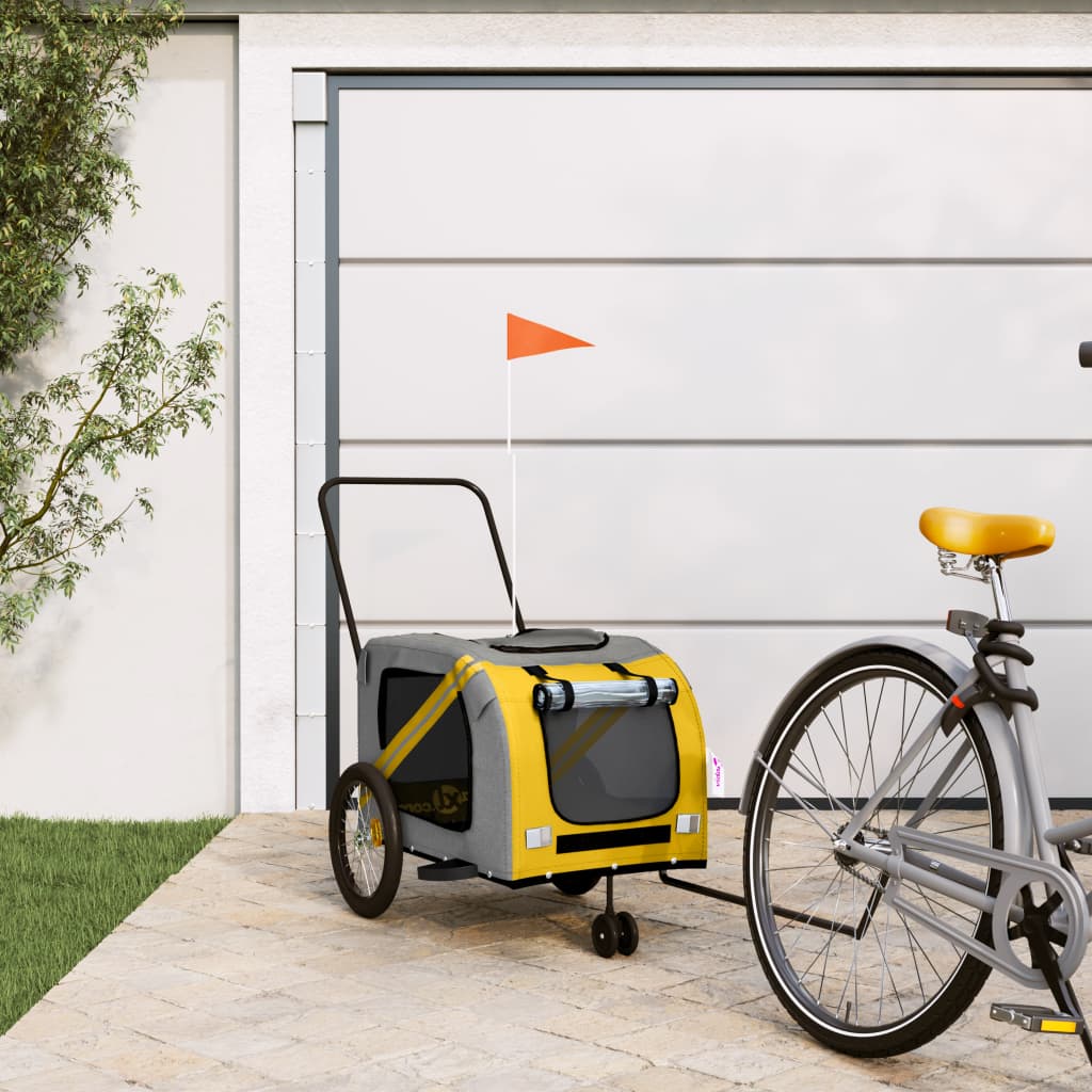 vidaXL Remolque de bicicleta mascotas hierro tela Oxford amarillo gris