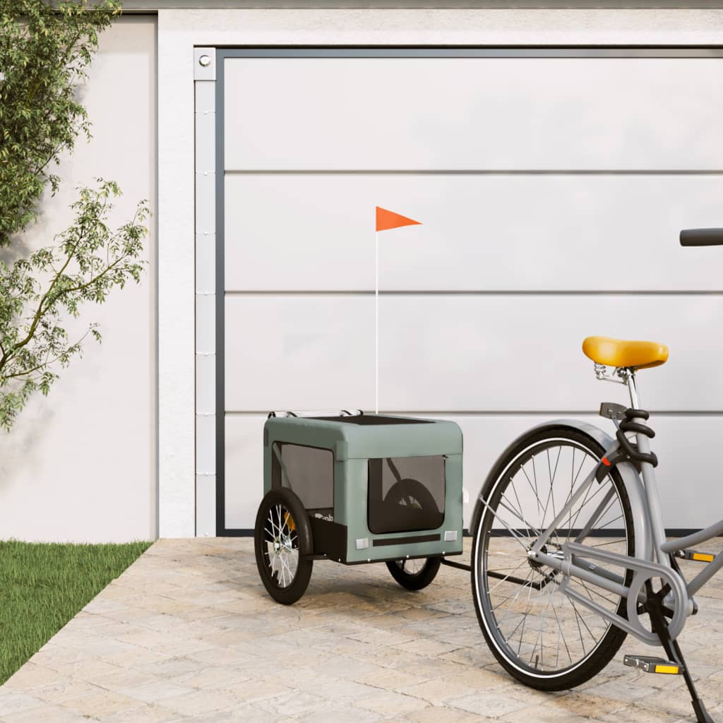 vidaXL Remolque de bicicleta mascotas hierro tela Oxford gris negro