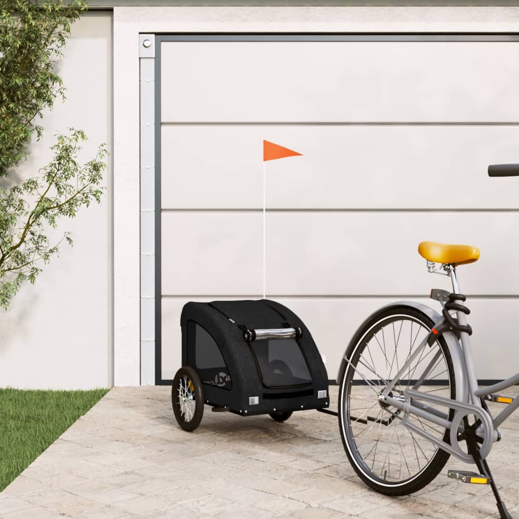 vidaXL Remolque de bicicleta mascotas hierro tela Oxford negro