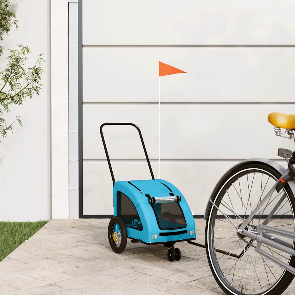 vidaXL Remolque de bicicleta mascotas hierro tela Oxford azul