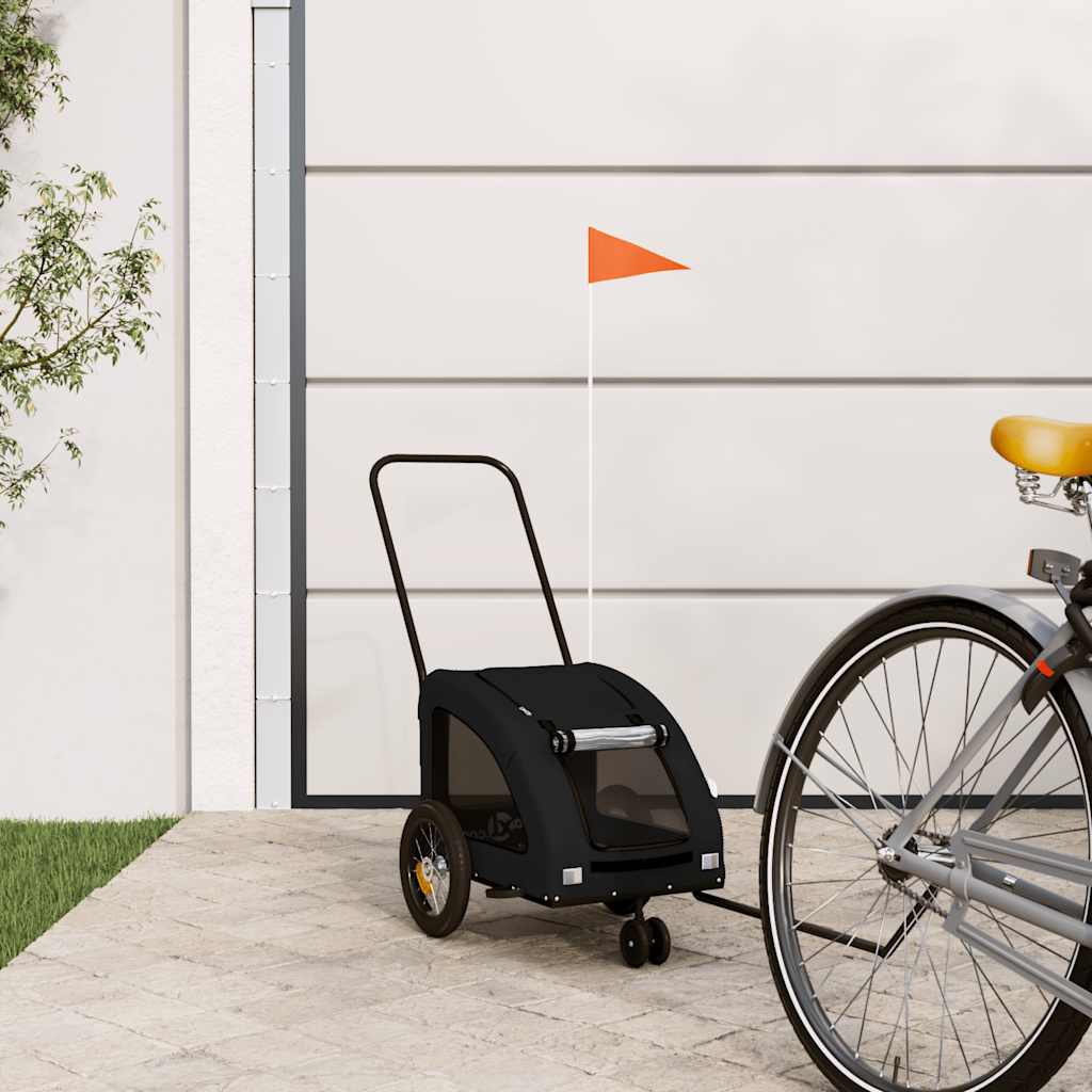vidaXL Remolque de bicicleta mascotas hierro tela Oxford negro