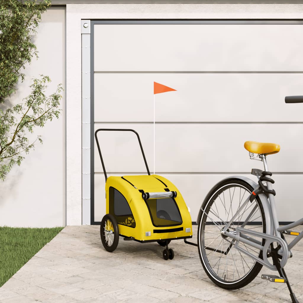 vidaXL Remolque de bicicleta mascotas hierro tela Oxford amarillo