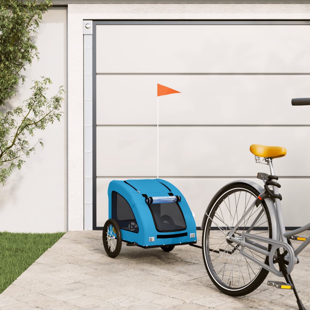 vidaXL Remolque de bicicleta mascotas hierro tela Oxford azul