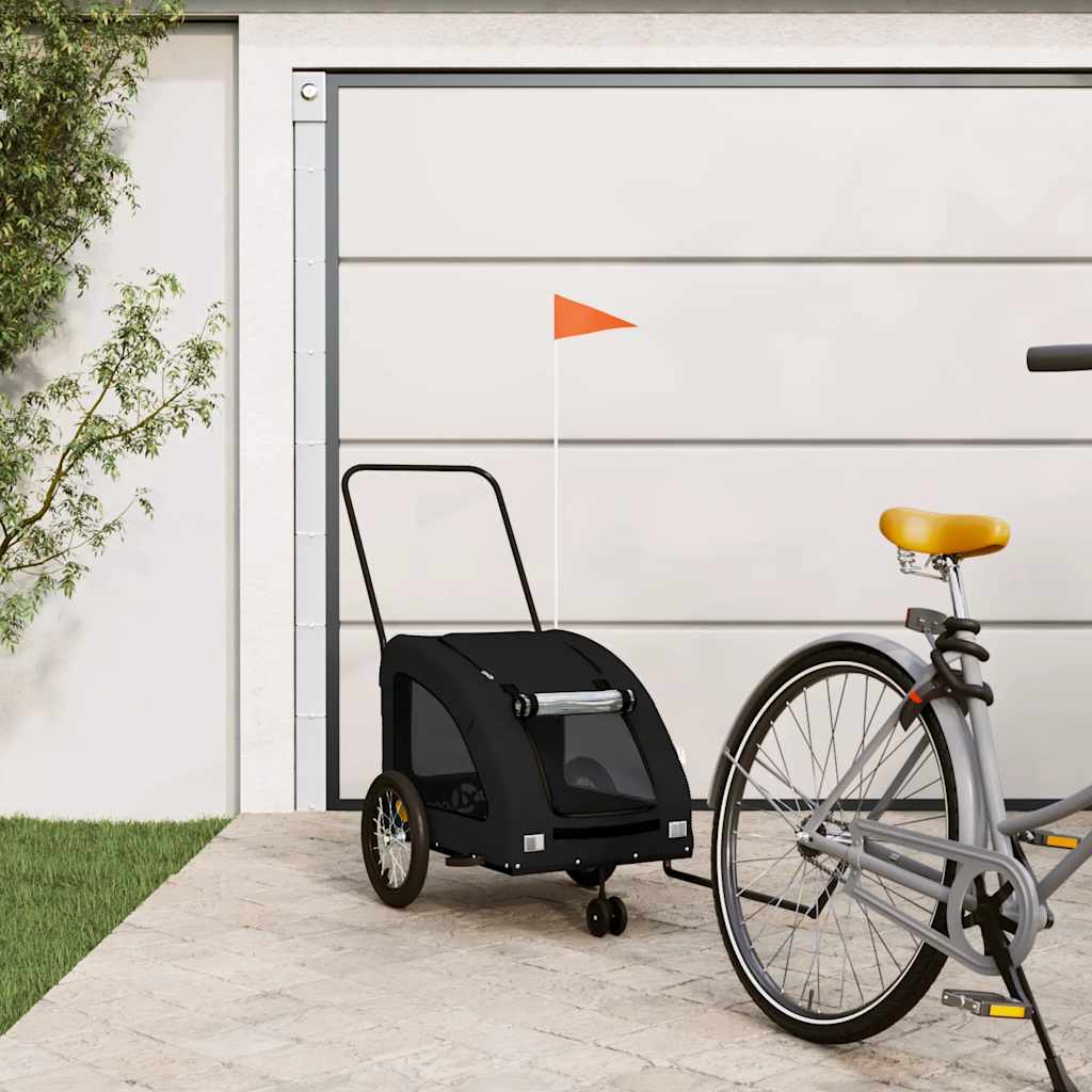 vidaXL Remolque de bicicleta mascotas hierro tela Oxford negro