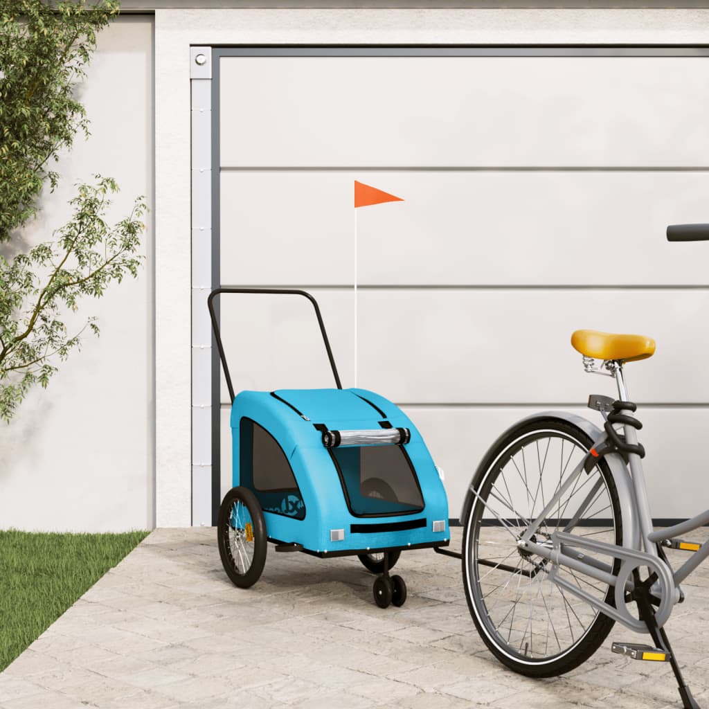 vidaXL Remolque de bicicleta mascotas hierro tela Oxford azul