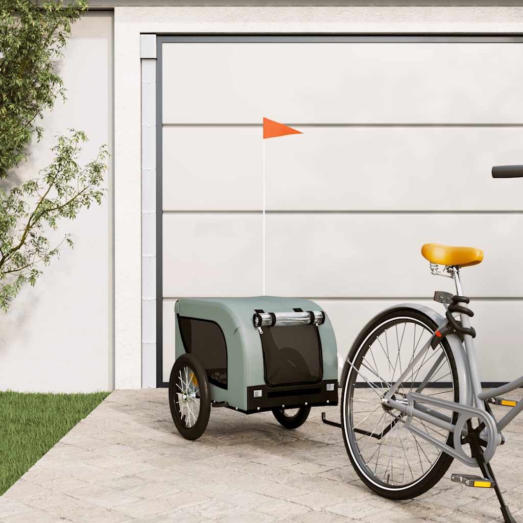 vidaXL Remolque de bicicleta mascotas hierro tela Oxford gris negro