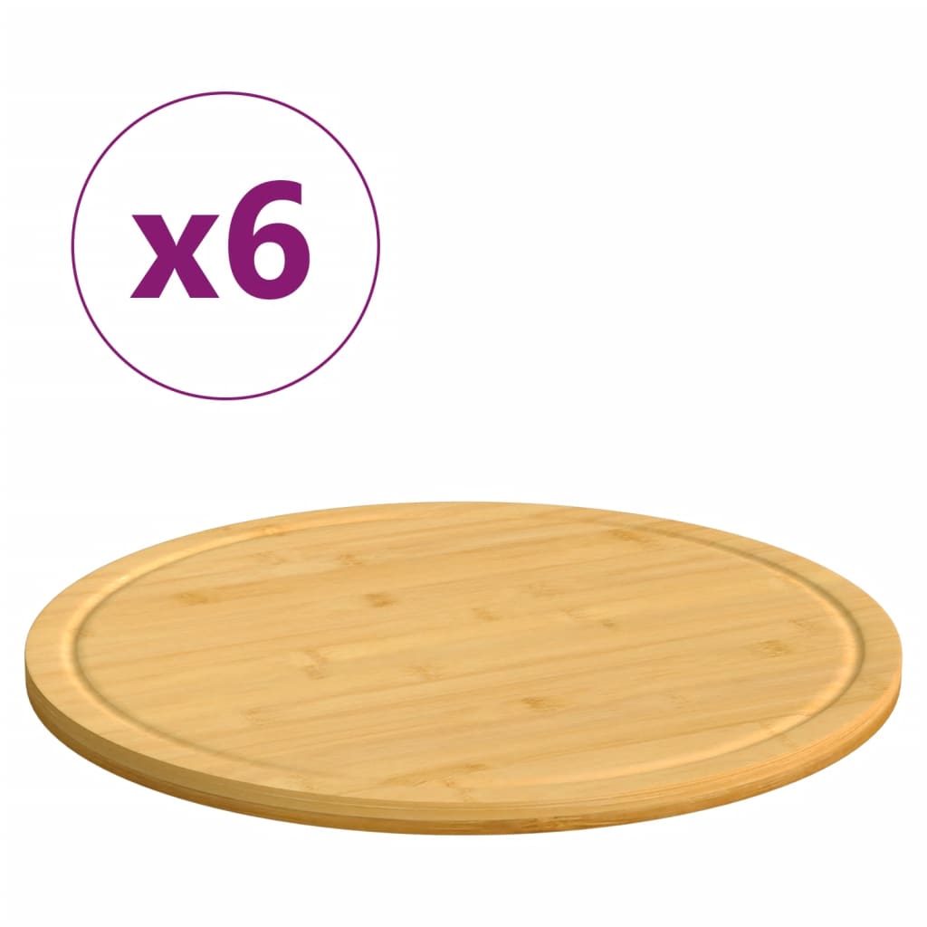 vidaXL Tablas de cortar 6 uds bambú Ø30x1,5 cm
