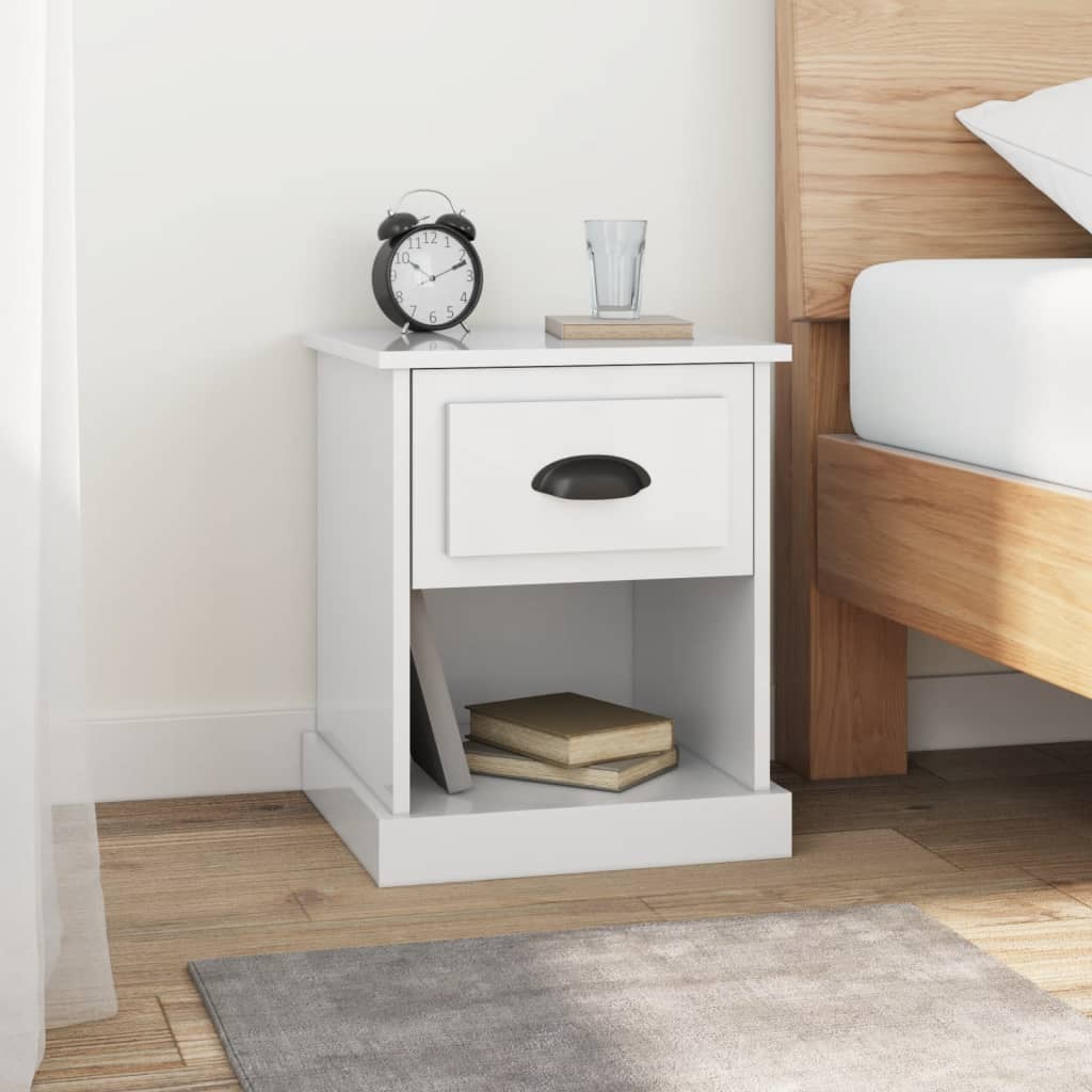 vidaXL Mesitas de noche 2 uds madera blanco brillante 39x39x47,5 cm