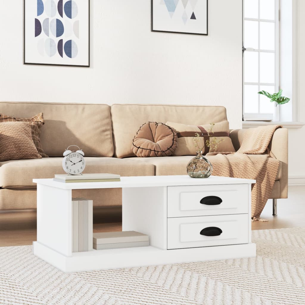 vidaXL Mesa de centro madera contrachapada blanco 90x50x35 cm