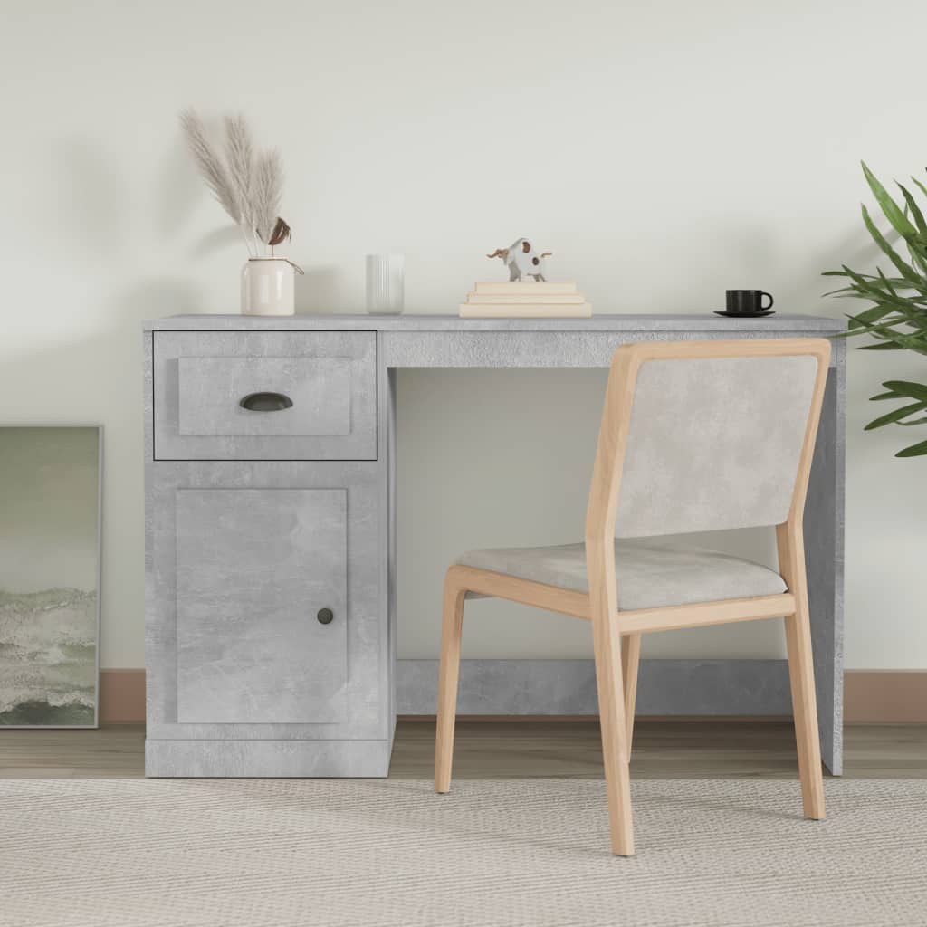 vidaXL Escritorio con cajón madera gris hormigón 115x50x75 cm