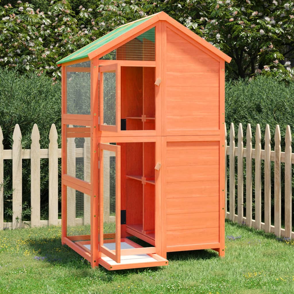 vidaXL Casita para pájaros madera maciza pino marrón 97x81x152 cm
