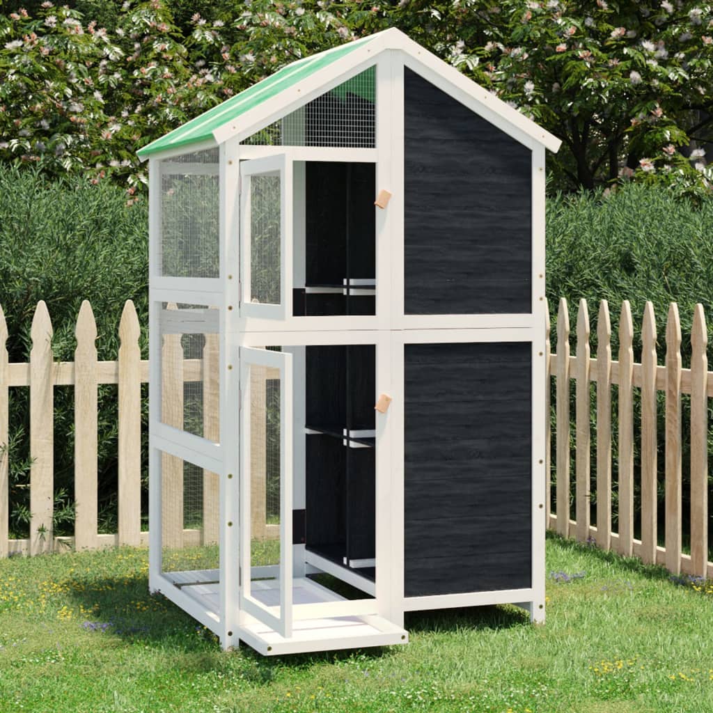 vidaXL Casita para pájaros madera maciza pino gris 97x81x152 cm