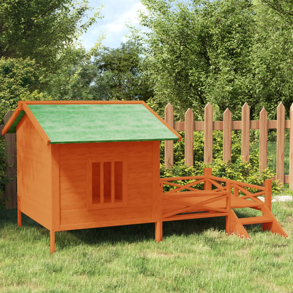 vidaXL Caseta para perros madera maciza de pino marrón 159x120x88,5 cm