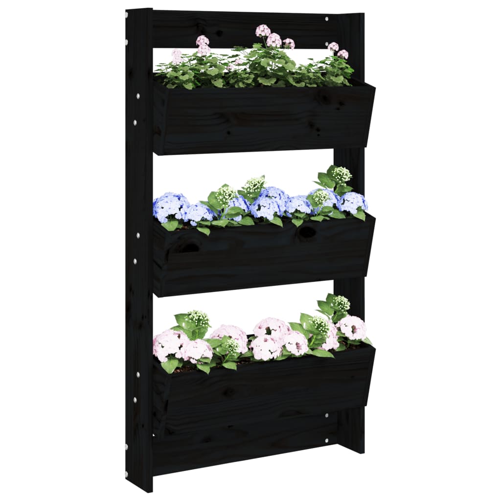 vidaXL Jardinera de pared 3 niveles madera pino negro 60x18,5x110 cm