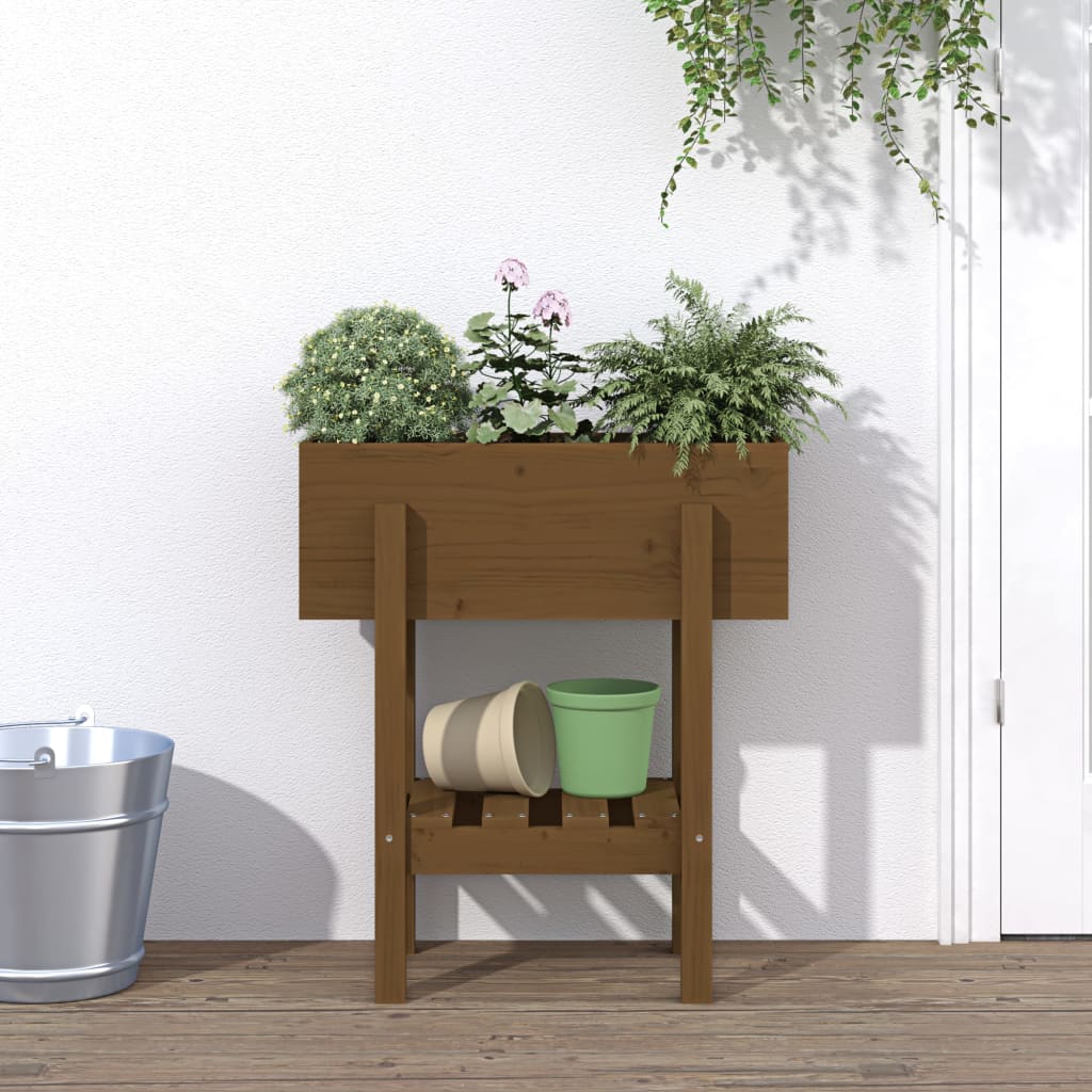vidaXL Jardinera madera maciza de pino marrón miel 62x30x69 cm