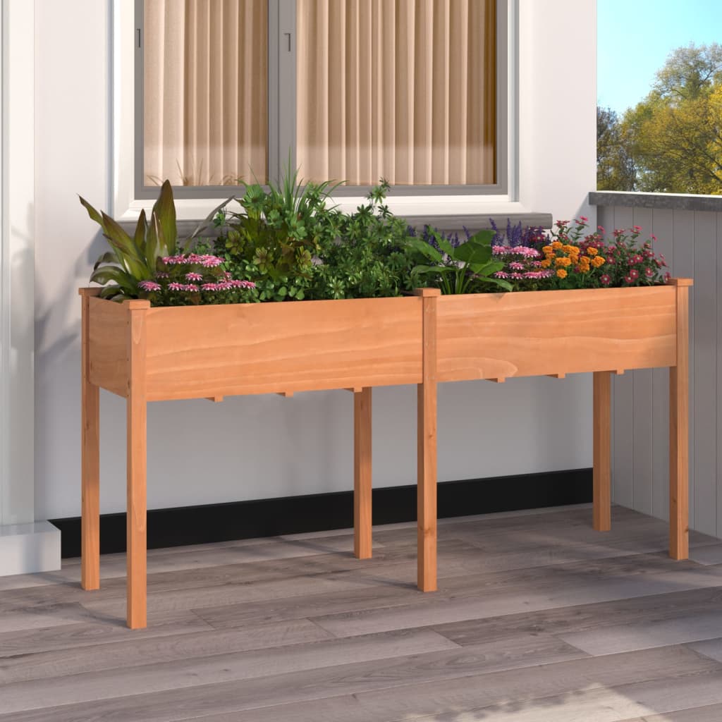 vidaXL Jardinera con forro madera maciza de abeto marrón 161x45x76 cm