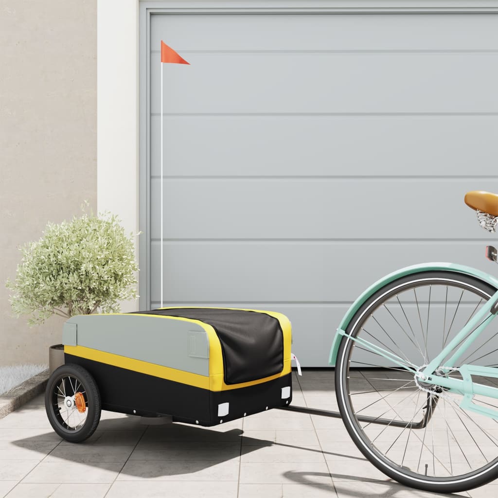 vidaXL Remolque para bicicleta hierro negro y amarillo 30 kg