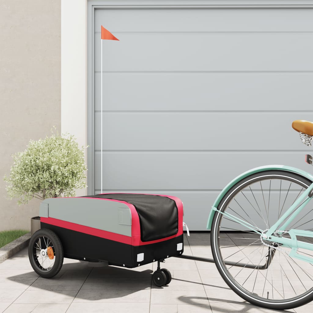 vidaXL Remolque para bicicleta hierro negro y rojo 30 kg