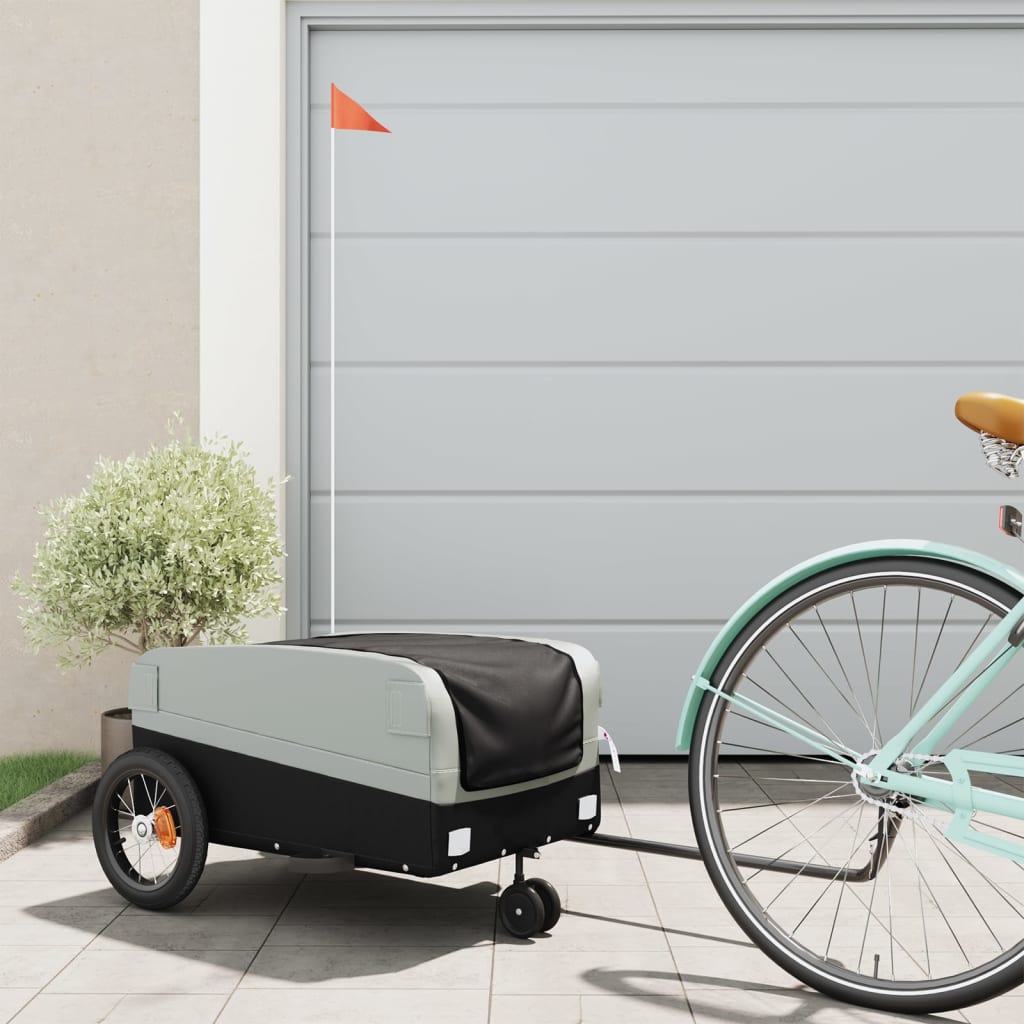 vidaXL Remolque para bicicleta hierro negro y gris 30 kg