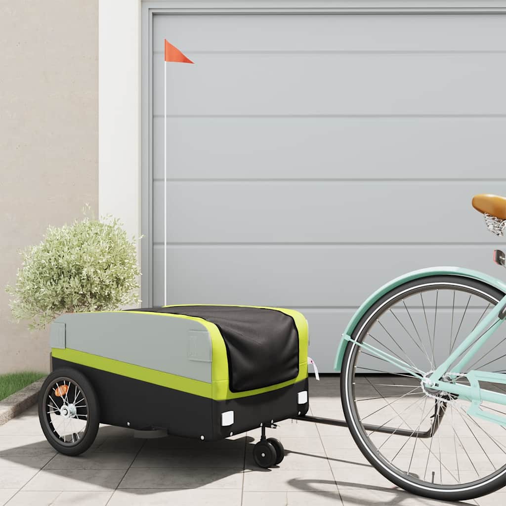 vidaXL Remolque para bicicleta hierro negro y verde 45 kg