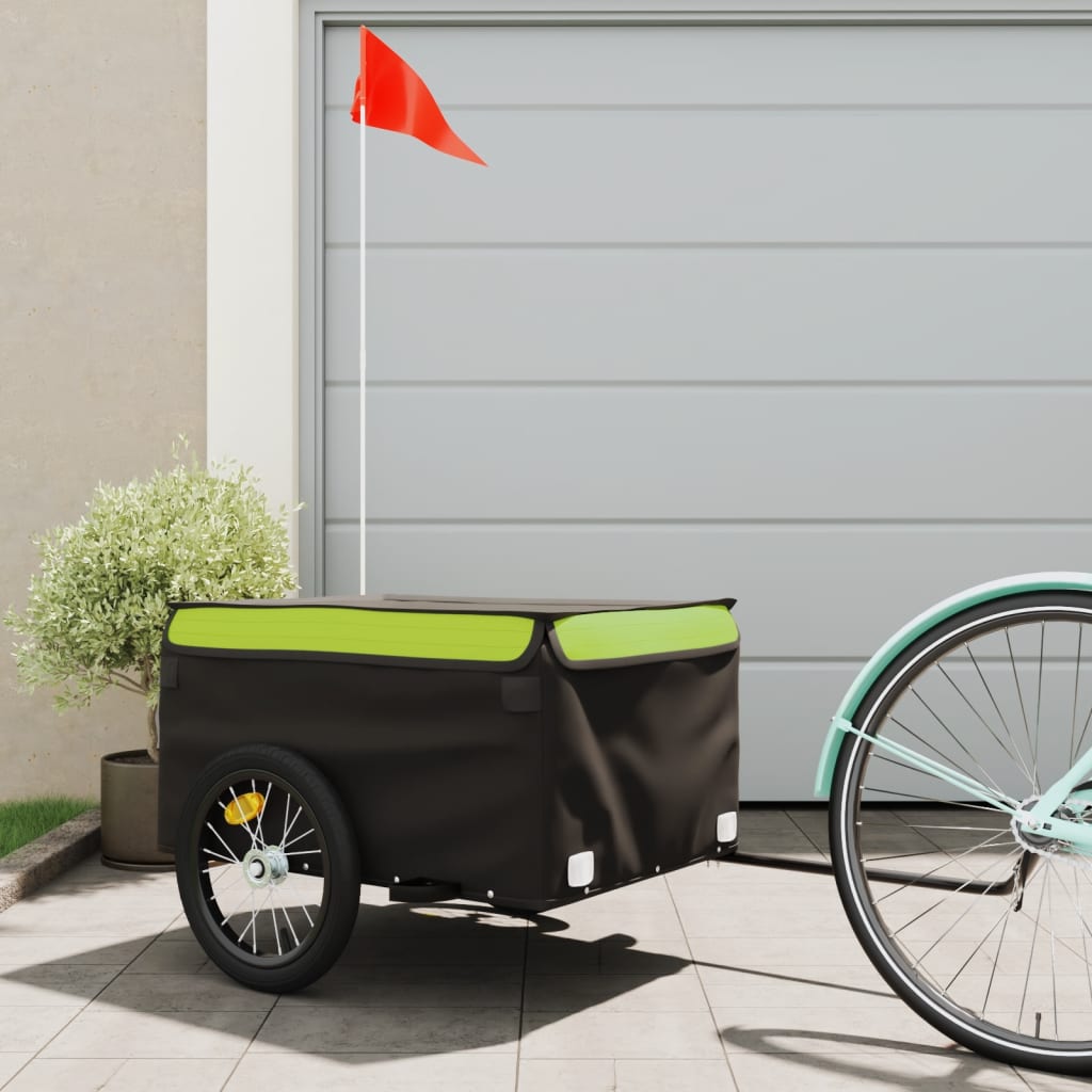 vidaXL Remolque para bicicleta hierro negro y verde 45 kg