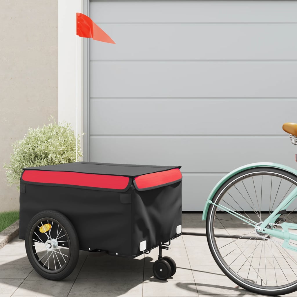 vidaXL Remolque para bicicleta hierro negro y rojo 45 kg