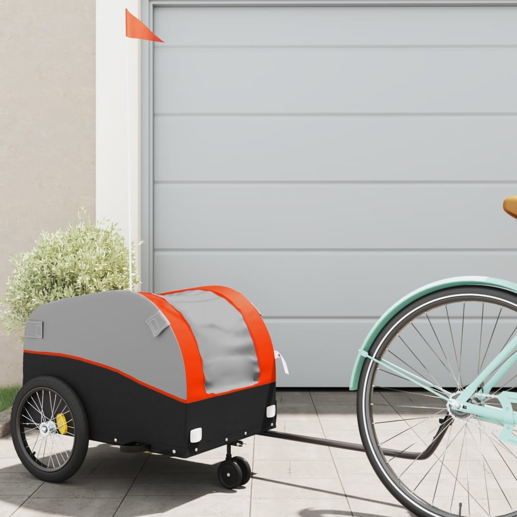vidaXL Remolque para bicicleta hierro negro y naranja 30 kg