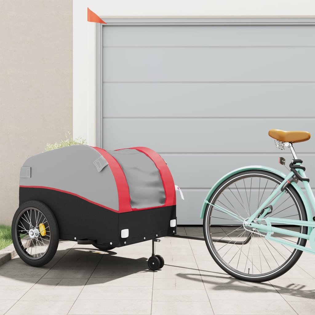 vidaXL Remolque para bicicleta hierro negro y rojo 45 kg